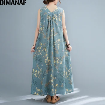 DIMANAF 2021 m. Vasaros Suknelė Negabaritinių Moterų Drabužių Panele Ilga Suknelė Bohemijos Sundress Gėlių Spausdinti Elegantiškas Atsitiktinis Rankovių