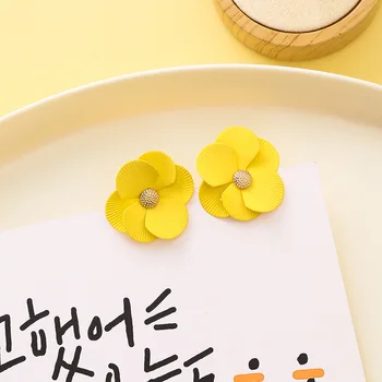 Korėjos Stiliaus 2020 Metų Vasaros Mados Geltonos Gėlės Tuščiaviduriai Turas Lašas Auskarai Moterims Gėlių, Geometrinių Tabaluoti Auskarai Papuošalai