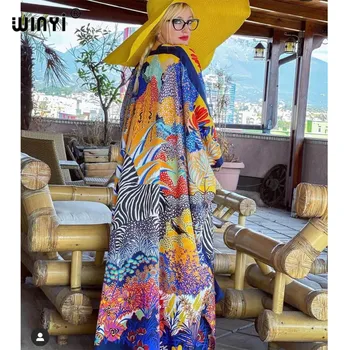 WINYI Afrikoje, Artimuosiuose Rytuose kimono Moterų Megztinis mezgimo kimono Kokteilis sexcy Boho Maxi Afrikos Atostogų Batwing Rankovės Šilko Skraiste