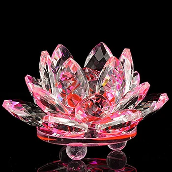 Sparkle Crystal Lotus Flower Amatų Stiklo Prespapjė Fengshui Papuošalai Kvarco Kristalo Lotus Namų Puošybai 80mm