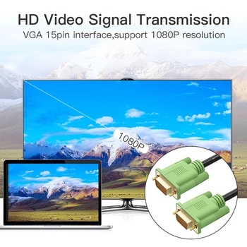 VGA Kabelis HD 1080P Male VGA Male Video Converter Auksą, Padengtą 15 Pin VGA Port Adapteris, Laidas Laidas TV Projektorius PC Kompiuteris