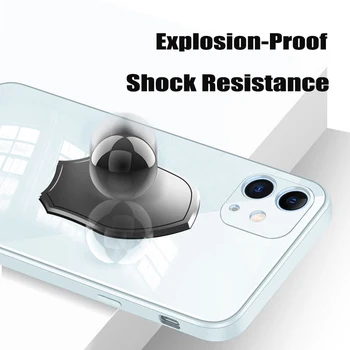 Aikštėje Grūdintas Stiklas Case For iPhone 11 12 13 Pro Max XS XR X 7 8 Plius Mini SE 2020 antidetonaciniai Skystu Silikonu Padengti Apsauga