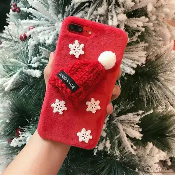 Kalėdų Skrybėlę Dovana Cony Telefono dėklas Skirtas iPhone 11 12 Pro Max Mini SE2020 6 7 8 Plus XS 6S X XR Atvejais Triušis Zuikis Kailis Pūkuotas Dangtis