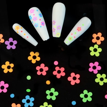 Neon Gėlių Formos Gabalas Nagų Blizgučiai Mišrios Spalvos, 4mm Sluoksniuoti Nagų Dailės Apdailos Reikmenys 