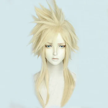 Final Fantasy VII FF7 FF VII Cloud Strife Golden Blonde Cosplay Perukai Aukštos Temperatūros Pluoštas Plaukų Perukas + Perukas Ca