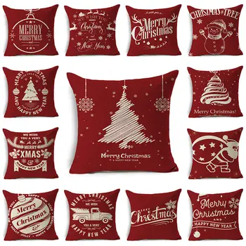 Kalėdų Laimingas raudona animacinių filmų lino spausdinti užvalkalas Kalėdų dovana, gyvenamasis kambarys sofos, miegamojo automobilio sėdynės pagalvėlė padengti 45*45cm