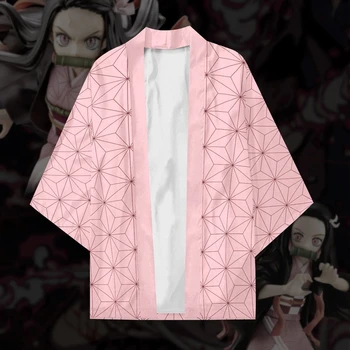 Naujas Anime Demon Slayer Kamado Nezuko Japonų Kimono Cosplay Kostiumai, Haori Moterų, Mergaičių, Rožinės Spalvos Apsiaustu Megztinis Striukės Paltai Pižama