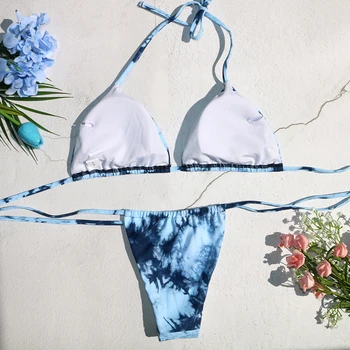 Maudymosi kostiumas, kaklaraištis dažyti bikini komplektas bikini plaukti naujas maudymosi kostiumėliai, vielos laisvo plaukimo moterų maudymosi plaukimo mažas juosmens 2022 dangus mėlynas karšto