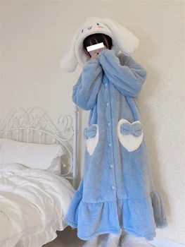 Anime Cartoon Cinnamoroll Kawaii Pliušinis Rudenį, Žiemą Šilta Flanelė Moterų Pižamos Cute Girl Pižamos Sijonas Ilgomis Rankovėmis Sleepwear