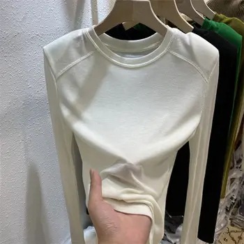 2021 M. Pavasarį Marškinėliai Moterims Elastingumą T-Shirt Moters Drabužius Viršūnes Slim Marškinėlius Moterų Ilgomis Rankovėmis Pasėlių Viršuje Moterų Sexy Canale Y2k