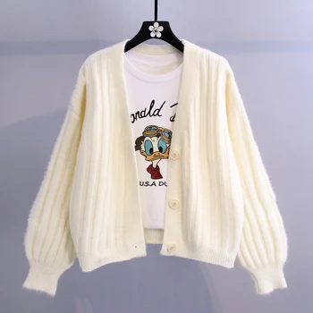 Džemperis cardigan striukė moterims, 2021 m. rudens ir žiemos mados temperamentas naujų korėjos prarasti ilgomis rankovėmis v-kaklo džemperis