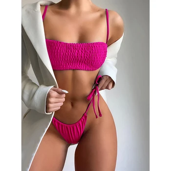 Smocked Seksualus Bikini 2021 Vientisų Maudymosi Kostiumėlis Moterims Maudymosi Kostiumėliai, Tvarstis Bikini Komplektas Brazilijos Maudymosi Kostiumą Plaukimo Kostiumas Moterų Biquini