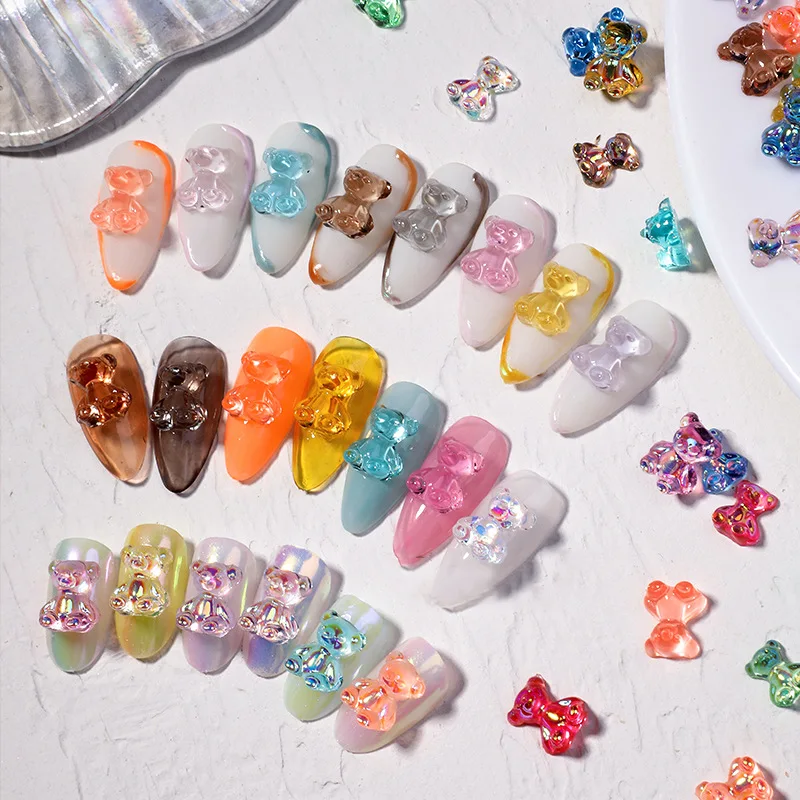 50pcs Gummy Bear 3D Nagų Dailė Papuošalai Dervos Kristalų Manikiūro Papuošalai Saldainiai Spalvos Lokys 