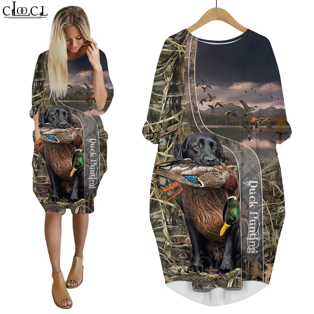 CLOOCL Elnių Medžioklė, Elnių Suknelė 3D Atspausdintas ilgomis Rankovėmis Streetwear Harajuku Moterų Hip-Hop Stiliaus Moteris Kišenėje Suknelės Nuotrauka 1