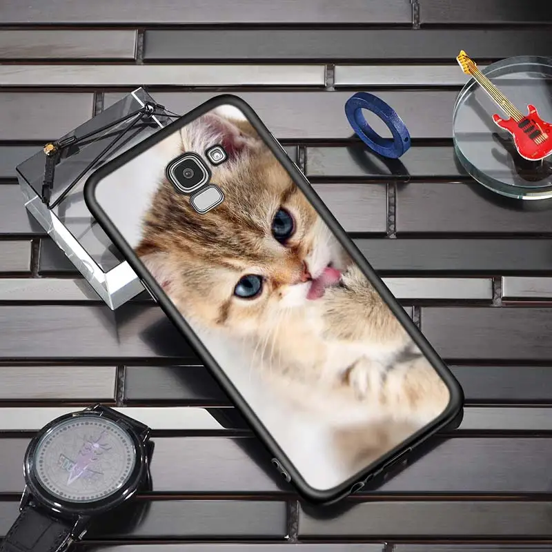 Juodo Dangtelio Mielas kawaii kačiukas Katė Samsung Galaxy J8 J7 Duo J5 J6 Premjero J4 Plius J2 j3 skyrius Core 2018 M. 2016 m. 2017 Telefono dėklas Nuotrauka 0