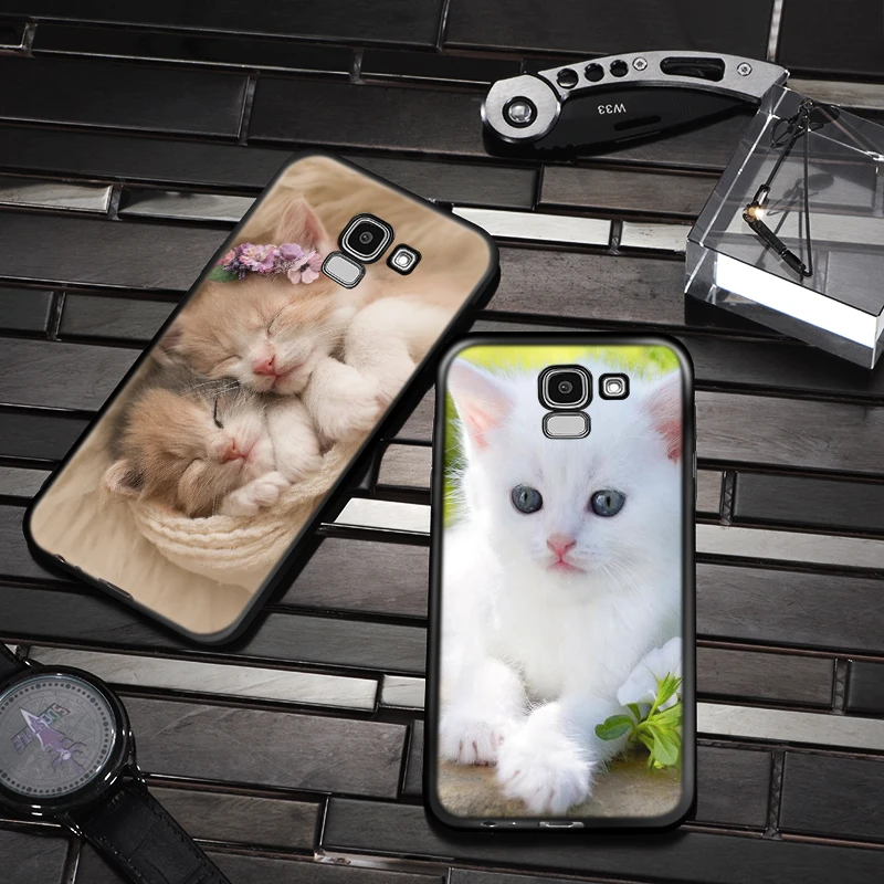 Juodo Dangtelio Mielas kawaii kačiukas Katė Samsung Galaxy J8 J7 Duo J5 J6 Premjero J4 Plius J2 j3 skyrius Core 2018 M. 2016 m. 2017 Telefono dėklas Nuotrauka 3