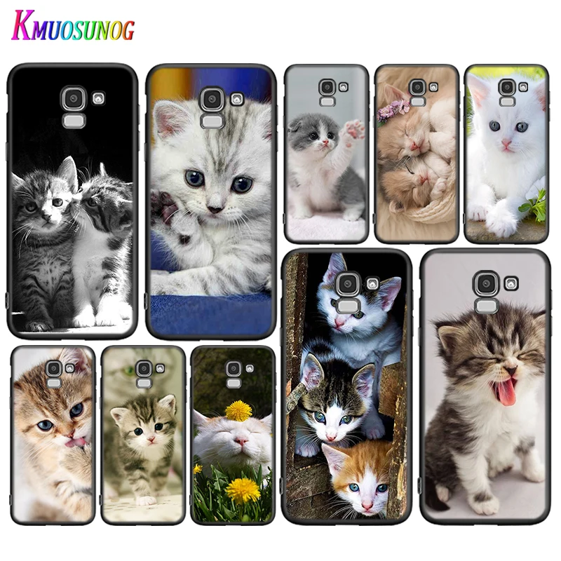 Juodo Dangtelio Mielas kawaii kačiukas Katė Samsung Galaxy J8 J7 Duo J5 J6 Premjero J4 Plius J2 j3 skyrius Core 2018 M. 2016 m. 2017 Telefono dėklas Nuotrauka 4