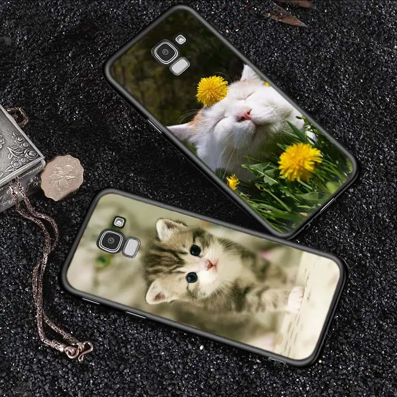 Juodo Dangtelio Mielas kawaii kačiukas Katė Samsung Galaxy J8 J7 Duo J5 J6 Premjero J4 Plius J2 j3 skyrius Core 2018 M. 2016 m. 2017 Telefono dėklas Nuotrauka 5
