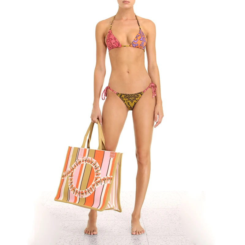 Seksualus Mažai Juosmens Bikini Moterims Dviejų dalių Spausdinti maudymosi kostiumėlį Lady Trikampis Diržas Su Krūties Trinkelėmis Paplūdimio Apynasrio Nėriniai-Up maudymosi kostiumėlį Nuotrauka 2