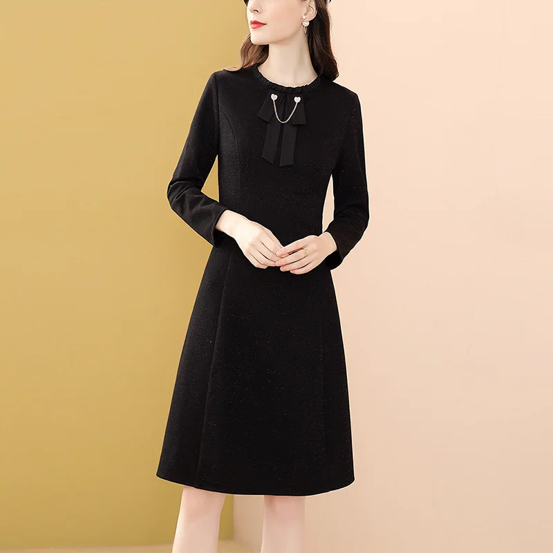 Tik Pliusas, Pilkos spalvos Kailis +Juodos Suknelės Rinkiniai Moterims Autunm Žiemos Mygtuką Iki O-kaklo Suknelės Tiktų Elegantiškas Office Lady Skraiste Kostiumas Nuotrauka 5