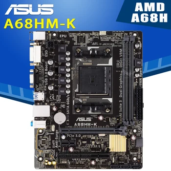 Socket FM2/FM2+ Asus A68HM-K Plokštės AMD A-series/ Athlon Serijos Procesorius PCI-E 3.0 DVI AMD A68H Placa-mãe FM2/FM2+ Panaudota