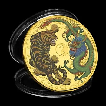 Dragon Kovoja su Tigro Modelis Medalis Senovės Aisa Mitų, Legendų Auksą, Padengtą Progines Monetas Chi Duoti Jums Geros Kloties