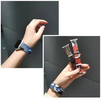 Dirželis Apple watch band 44mm 40mm 42mm 38MM natūralios odos watchband kamufliažas apyrankę correa už iwatch serijos 6 se 5 4 3