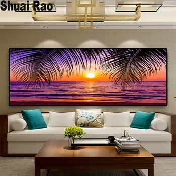 3d Jūros Paplūdimio Saulėlydžiai Natūralus Kokoso Palmių Panorama Kraštovaizdžio mozaikos 5d 
