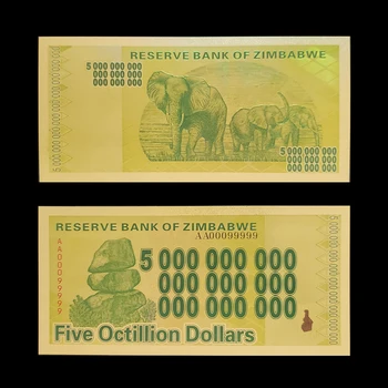 Zimbabvės Penkių Octillion Dolerių Pastaba Aukso Banknotą su Sertifikatai Kolekcija
