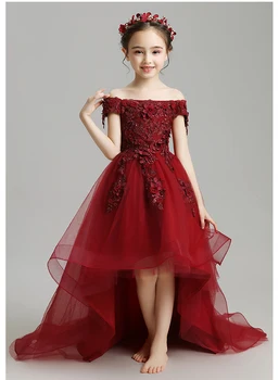 Elegantiškas Merginos Princesė Suknelės Gale Vaikai Vakare Šalis Suknelė Raudona Appliques Tiulio Princesė Gėlių Mergaičių Kamuolys Suknelė Vestuvių