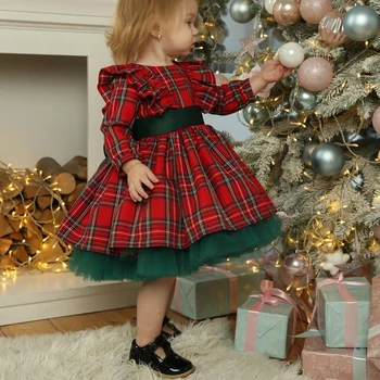 2022 Kalėdų Suknelė Mergaitėms Bamblys Raudonas Pledas Lankas Tutu Suknelė Vaikai Mergina Kalėdos Šalis Princesė Suknelės, Kostiumai 6M-6Y
