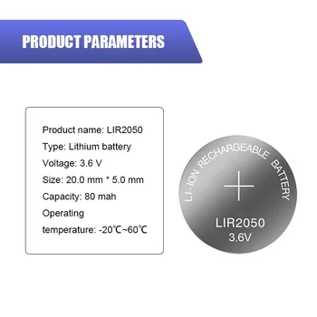 5PC LIR2050 Įkraunama Ličio Baterijos 3.6 V 80mAh Mygtuką Monetos Ląstelių Baterija Žiūrėti Skaičiuoklė