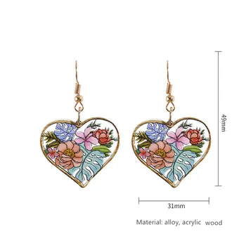 Tuščiaviduriai lydinio auskarai Spalvos tapybos Gėlių Retro Mediniai Meilės Persikų širdies Auskarai su Europa ir Amerika