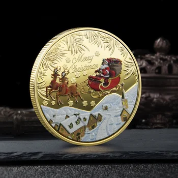 Linksmų Kalėdų Senelio Metalo Monetą Iškilumo Spalvinga Aukso Sidabro Padengtą Ženklelis Festivalis Pritaikymas Suvenyrų