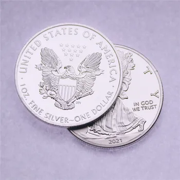 2021 m. 1 oz American Silver Eagle tauriųjų metalų Monetos, Sidabro Padengtą Veidrodžio Efektas Neturi Magnetinio Suvenyrų Kolekcija Dovanos