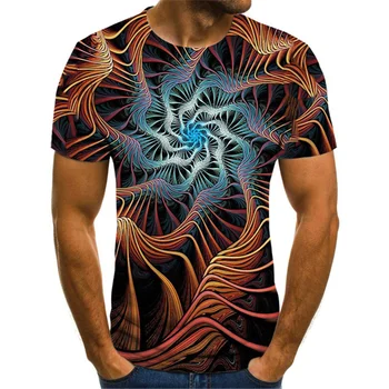 2021 Naują Trijų Dimensijų Besisukančios vyriški T-Shirt Vasaros Mados trumparankoviai 3D Apvalios Kaklo Viršūnes Vaizdo trimatis Marškinėliai