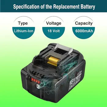2 pakuotės atnaujintas BL1860B pakaitinis akumuliatorius, suderinamas su Makita 18V baterijas BL1860 BL1850B