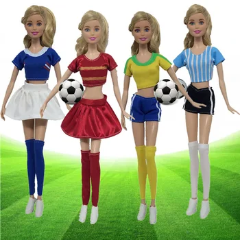 Mados Futbolo Taurės Moterų Futbolo Žaidėjas Sporto Dėvėti Drabužius Barbie Doll Marškinėliai & Sijonas Šortai & Kojinės 1/6 Lėlės Priedai