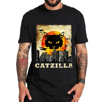 Catzilla Japonija Derliaus katė juokinga t-shirt naujas trumpas rankovės marškinėliai vyrams, atsitiktinis marškinėlius unisex streetwear