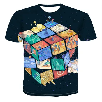 Vyrų, Moterų 3D Apvalios Kaklo trumpomis Rankovėmis T-shirt Atsitiktinis Rubik ' s Cube 3D Atspausdintas T-shirt Vasaros 2021