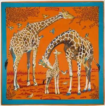 POBING Šilko Ruoželinį Moterų Skara Euro Dizaino Miško Gyvūnų Žirafa Spausdinti Neckerchief Aukštos Kokybės Lady Foulard Aikštėje Bandana