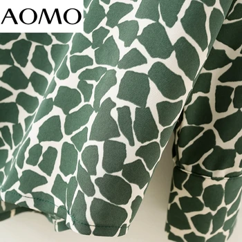 AOMO 2021 m. Rudenį Moterys Žalia Leopardas Spausdinti Marškinėliai Palaidinė ilgomis Rankovėmis Chic Moterų Office Lady Viršūnes 5X102A