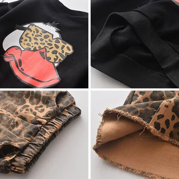 Vaikams, cartoon antis T-shirt + leopard sijonas bamblys merginos komplektus 3-8 metų pyplys mergina patenka drabužius 2020 mados korėjos