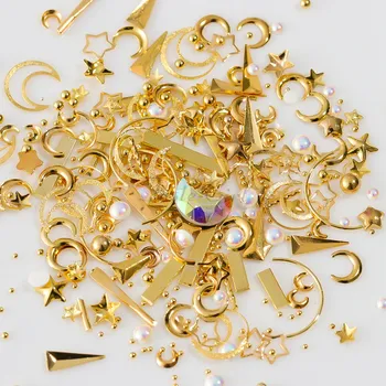 1jar metalo 3D Nagų Dailė star mėnulis tauriųjų metalų dizaino Aukso Sidabro Lydinio Kniedės smeigės mini granules, manikiūro Nagai patarimai Papuošalai Dribsnių