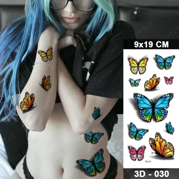Atsparus vandeniui Laikina Tatuiruotė Lipdukas Blue Rose Butterfly Netikrą Tatto Flash Bijūnų Žiedų Tatuiruotė Kūno Menas 3d Mergina, Moteris
