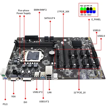 TISHRIC B250B BTC 12-port PCIE kasybos plokštė PCIE X1 KAD X16 Lizdą LGA1151 GPU 12 Grafika Kortelės Palaikymas DDR4 Už BTC Miner