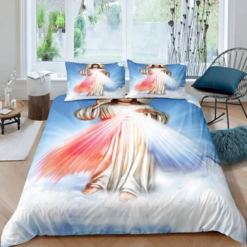 Namų Tekstilės Prabanga 3D Dievas Jėzus Antklode Padengti Nustatyti Užvalkalas Vaikų Patalynės Komplektas AU/ES/JK/JAV Karalienės ir Karaliaus Dydžio Patalynės