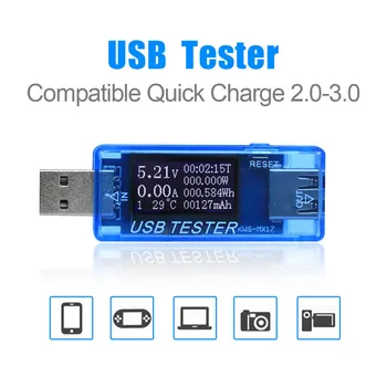 Skaitmeninis USB Voltmeter Testeris Įtampos Detektorius QC2.0 3,0 Greitai Įkrauti Voltimetro Ammeter Elektros Energijos Banko DC Metro Įrankiai