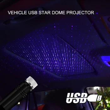 LED Žvaigždėtą Lazeriu Atmosferą Aplinkos Projektorius Automobilio Stogo Star Šviesos Interjero USB Auto Apdaila Nakties Namų Dekoro Galaxy Žibintai
