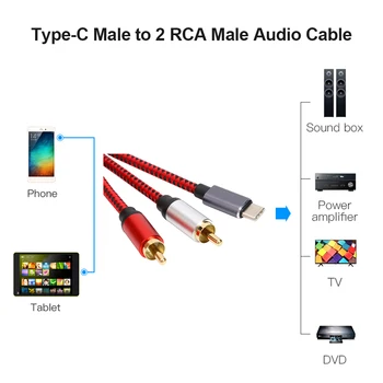 5m /3m/1.5 m / 1m / 0,5 m USB C Tipo Vyrų ir 2 RCA Male Audio Adapteris Kabelio Laido Xiaomi 